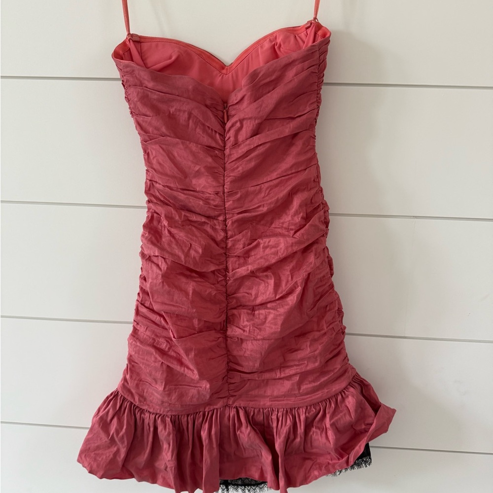 Pink Bodycon Mini Dress with Ruched Ruffled Details - Picture 2 of 4